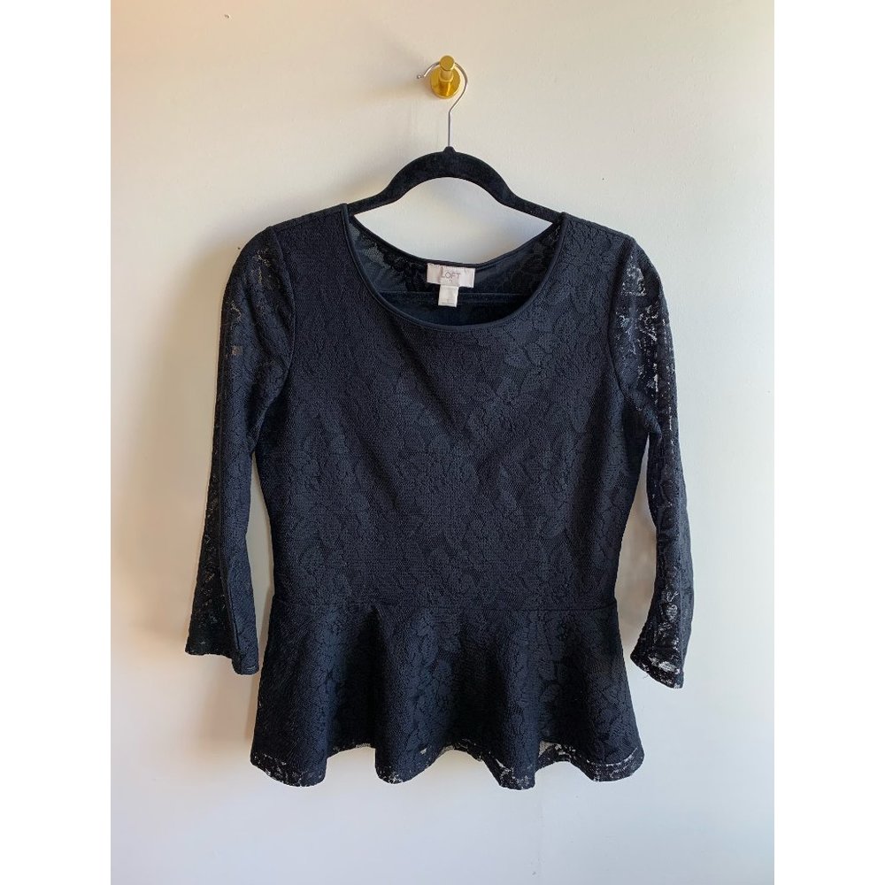 LOFT Black Peplum Floral Lace Top
